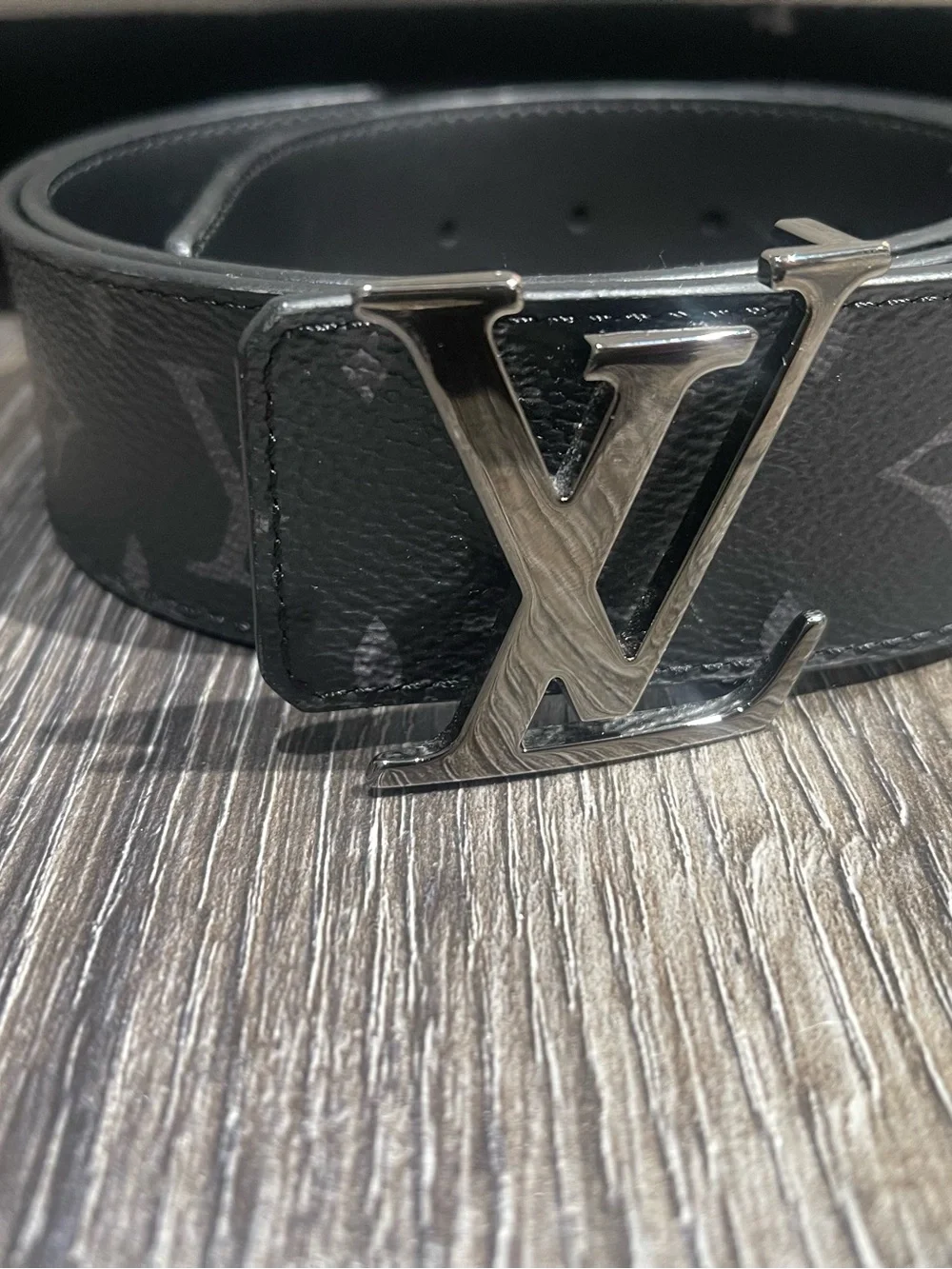 Louis Vuitton Black Monogram Reversible Belt with Silver LV Buckle